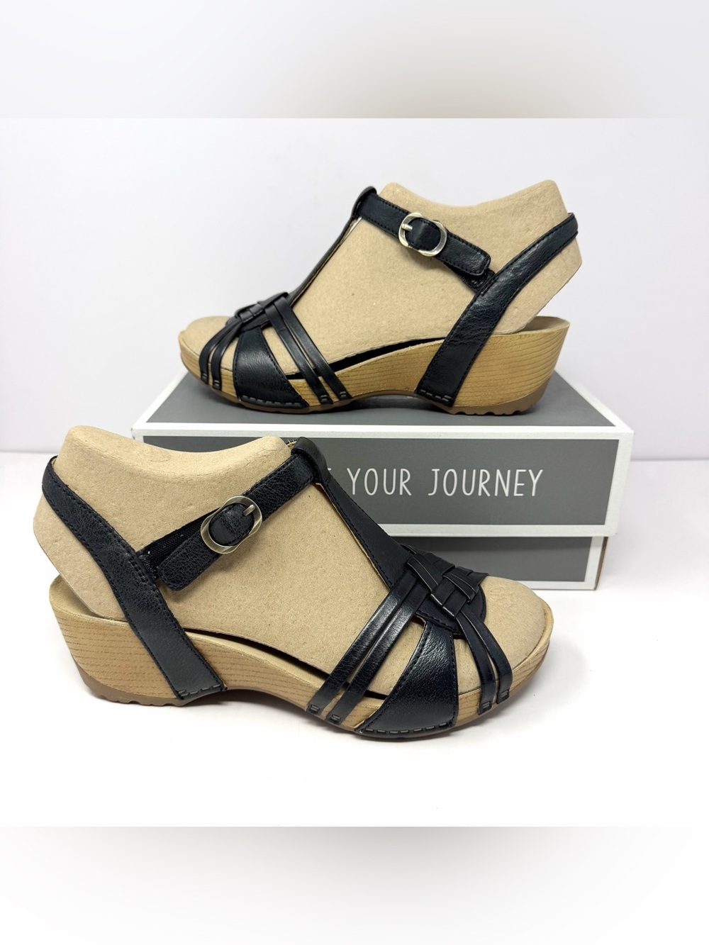 Dansko Women’s Tia Black Leather Strappy Platform Wedge Sandals Sz 40 (9.5-10)